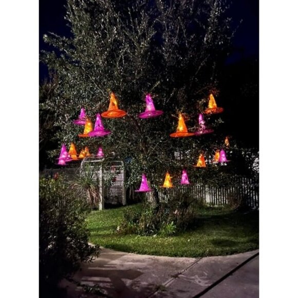 8 Pcs Hanging Witch Hat String Lights, Light Up Waterproof Halloween Decorations - Picture 1 of 2